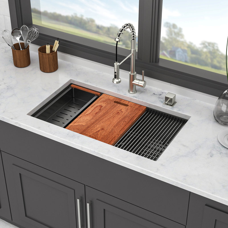 33" Undermount Kitchen Sink - 33*19 Inch Single Bowl 16 Gauge Stainless Steel Ledge Workstation Kitchen Sinks