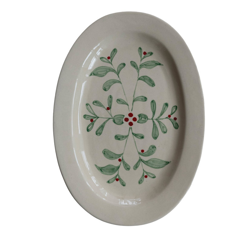 Mistletoe Hand-Painted Stoneware Oval Platter