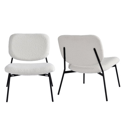 Set of 2 Bellamy White Boucle Fabric Accent Chairs with Black Iron Legs by George Oliver