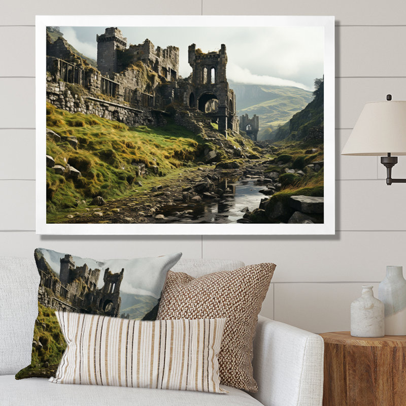 Irlande, château mystique I, Cadre simple blanc, H 16 po x l 32 po x P 1 po