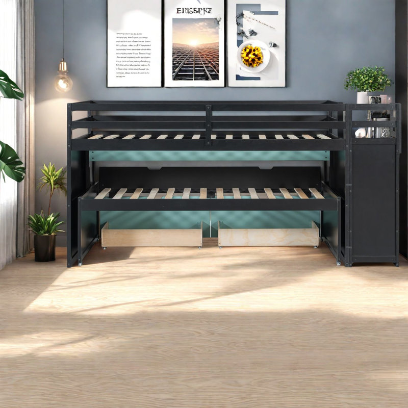 Lit mezzanine simple avec bureau, lit gigogne, panneau de fibres à densité moyenne, lit de rangement moderne pour la maison