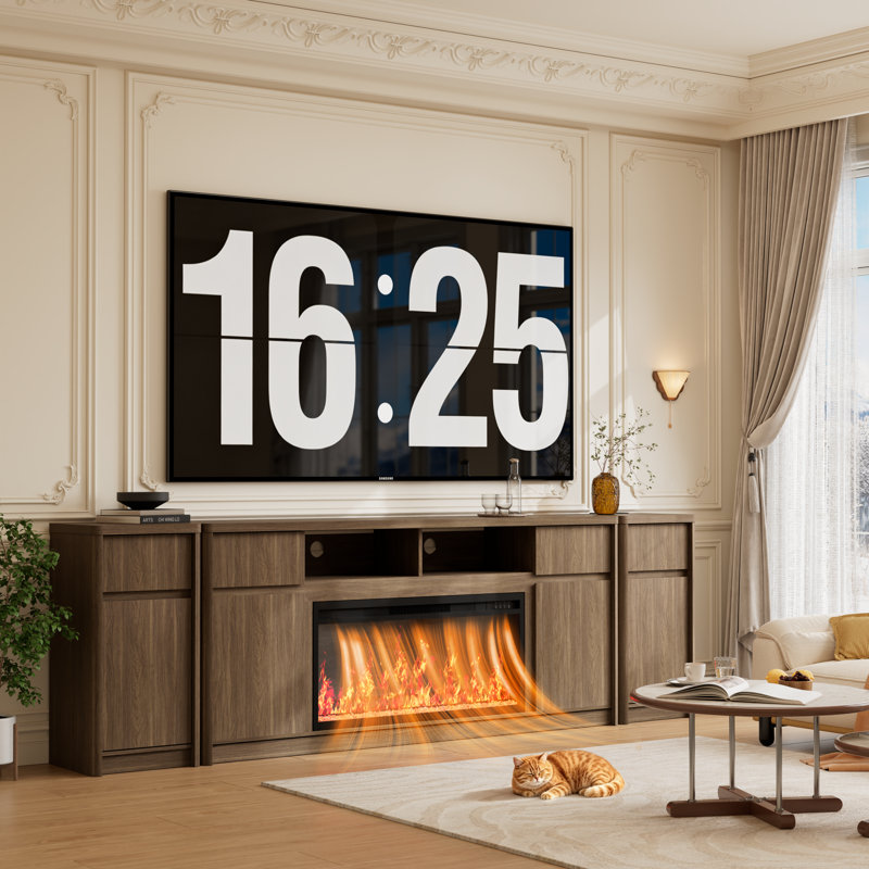 Meuble télé avec foyer, Walnut