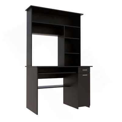 Bureau bahut Compu 180, tablettes multiples, plateau à clavier, unité centrale de traitement, tiroir noir