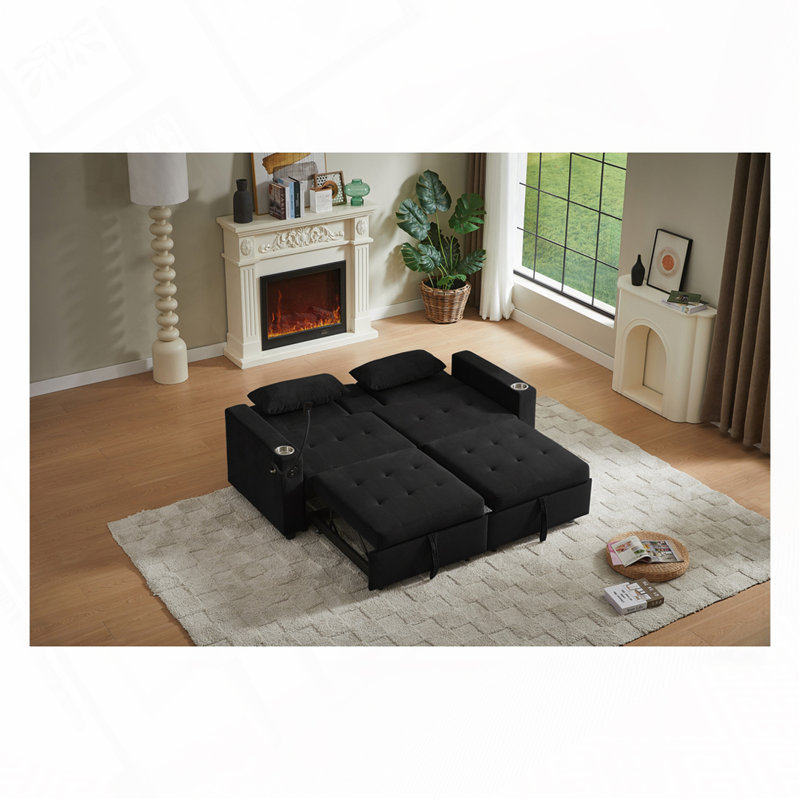Fabric Sleeper Sofa Bed, Black