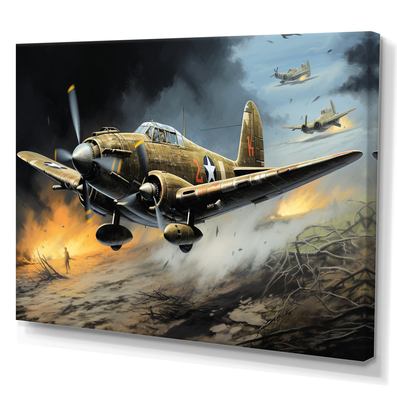 Vieille avion militaire pendant la Seconde Guerre mondiale - Art militaire sur toile, H 16 po x l 32 po x P 1 po