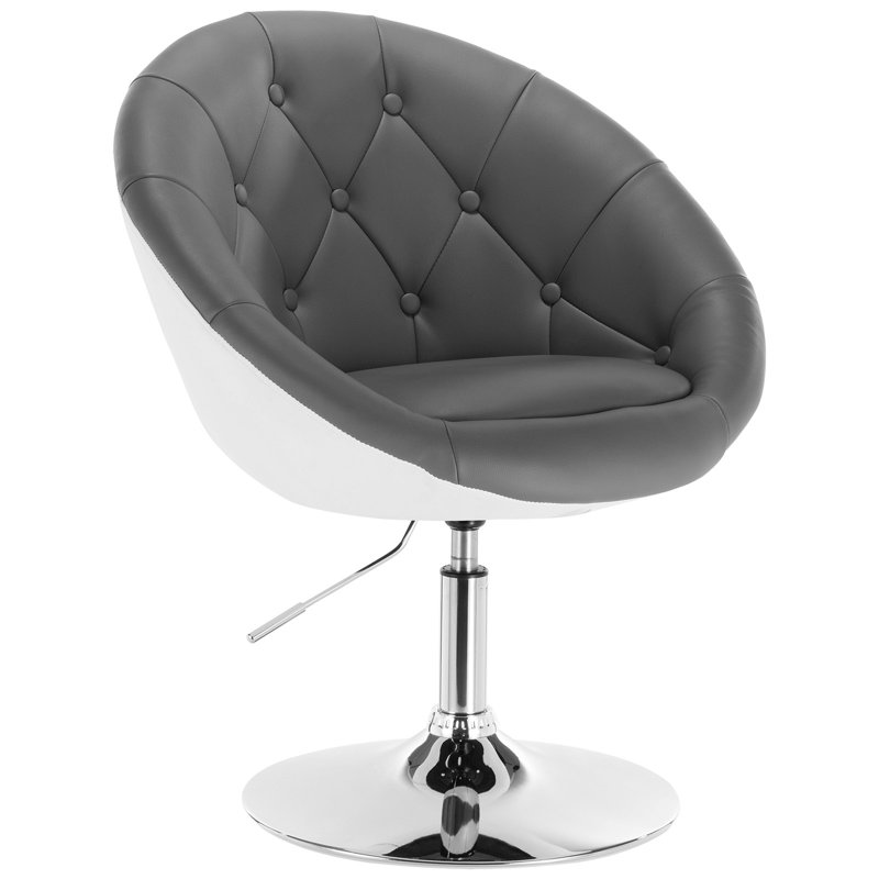 Princeton Upholstered Swivel Accent Chair, White/Grey, Chrome