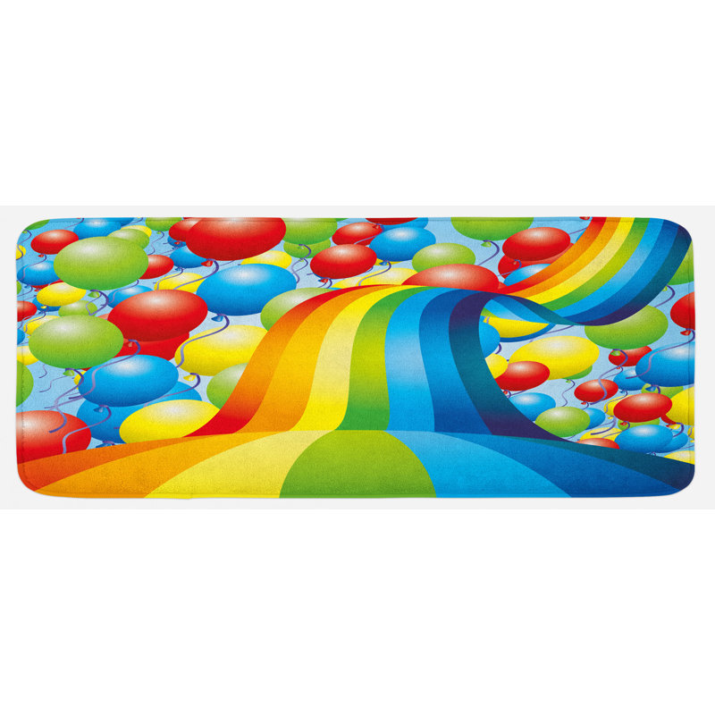 Grand ballons vibrants en arc-en-ciel et tapis de cuisine spéciale