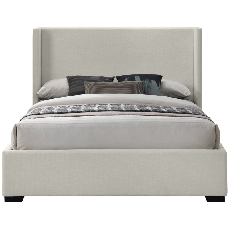 Oxford Tachani Upholstered Platform Bed, Queen, Beige Linen Textured Fabric