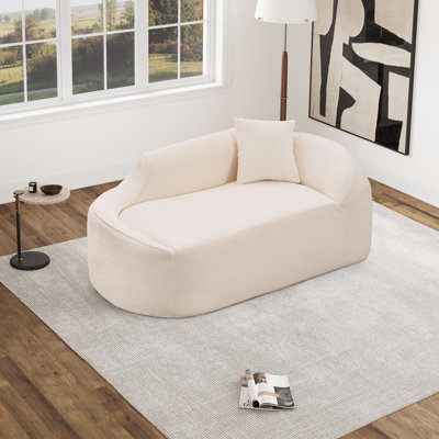 Curved Compression Foam Chaise Lounge Sofa, No-frame Chenille Deep Seat With 1 Pillow by Latitude Run