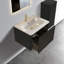 Meuble-lavabo flottant rayé en chêne noir brossé de 24 po avec lavabo en céramique blanche, meuble-lavabo une pièce sans drain, pré-assemblé