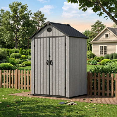 Gray Wood Grain Peak Roof Plastic Tool Shed