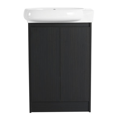Meuble-lavabo autoportant de 23 pouces avec lavabo en céramique et portes à fermeture en douceur, maximisant le rangement et l'élégance