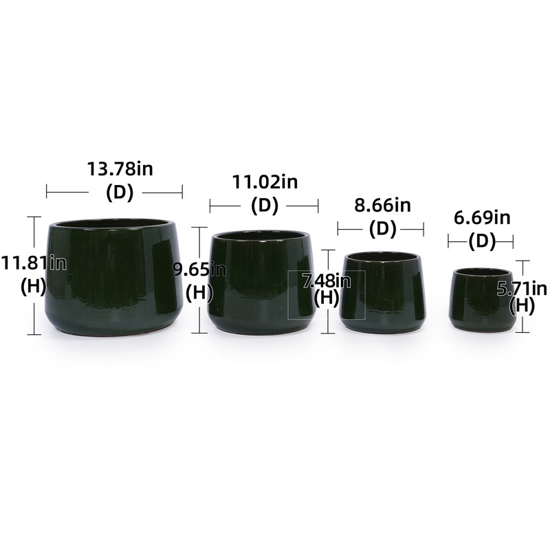 4 pots de fleurs en céramique, pot de fleurs moderne pour patio, jardin ou rebords de fenêtre - vert antique, Vert