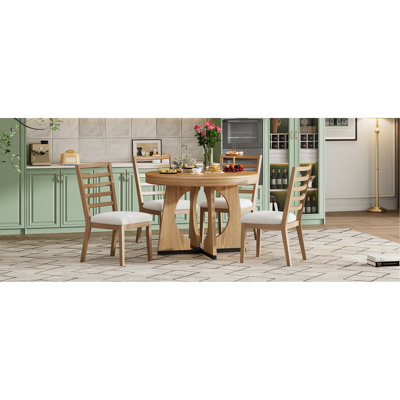 Ensemble de table de salle à manger ronde pour 4 avec chaises, ensemble de table de salle à manger extensible avec rallonge centrale amovible de 16 po, ensemble de table de salle à manger rétro 5 pièces à motif géométrique unique pour la cuisine et la salle à manger