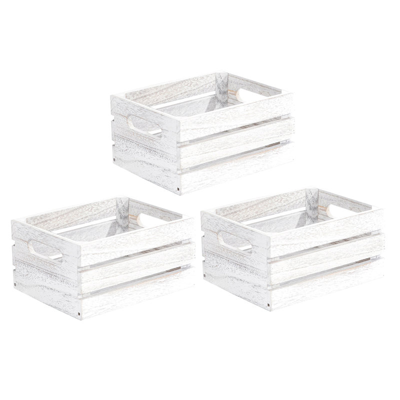 Ensemble de caisses en bois massif, H 4,75 po x l 9,50 po x P 7 po, Blanc délavé rustique