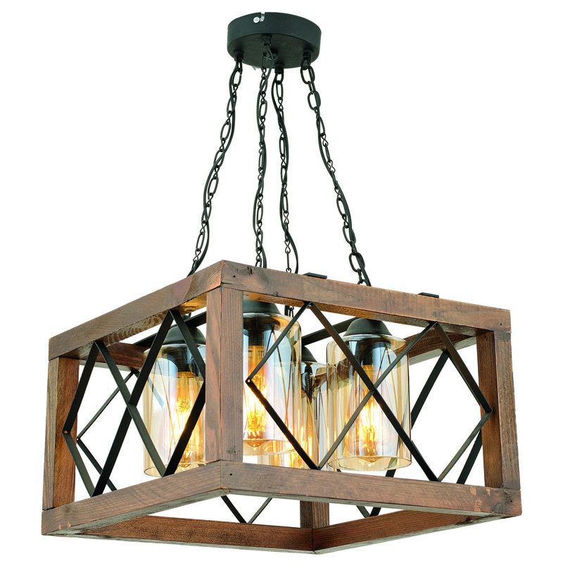 Lovern 4 - Light Walnut/Black Geometric Pendant