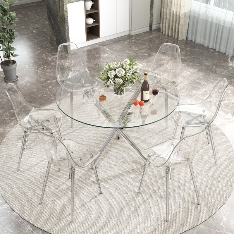 Ensemble de salle à manger en verre, H 29,5 po x L 39,37 po x l 39,37 po, Argent, 7
