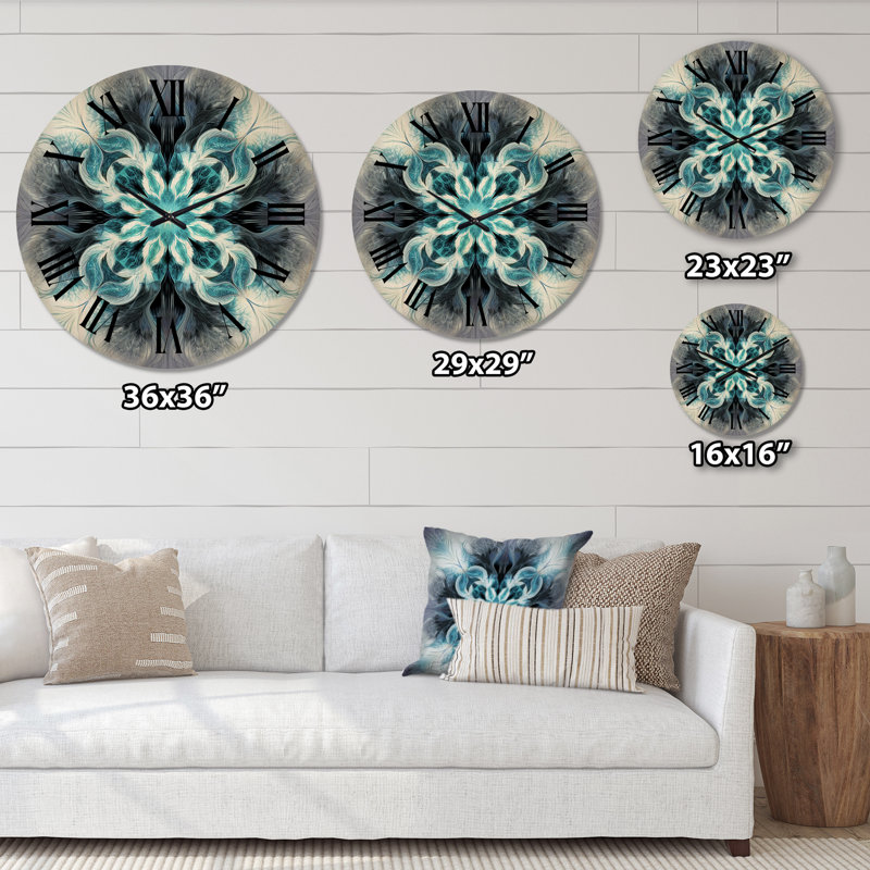Horloge murale géométrique moderne en bois turquoise et blanc Fractal III, Grand