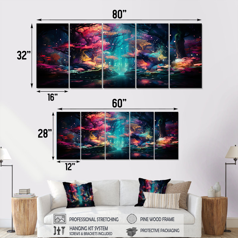 «Life In Coral Reef Paradise III - Coastal Tropical», ensemble d'art mural 5 pièces, H 28 po x l 60 po