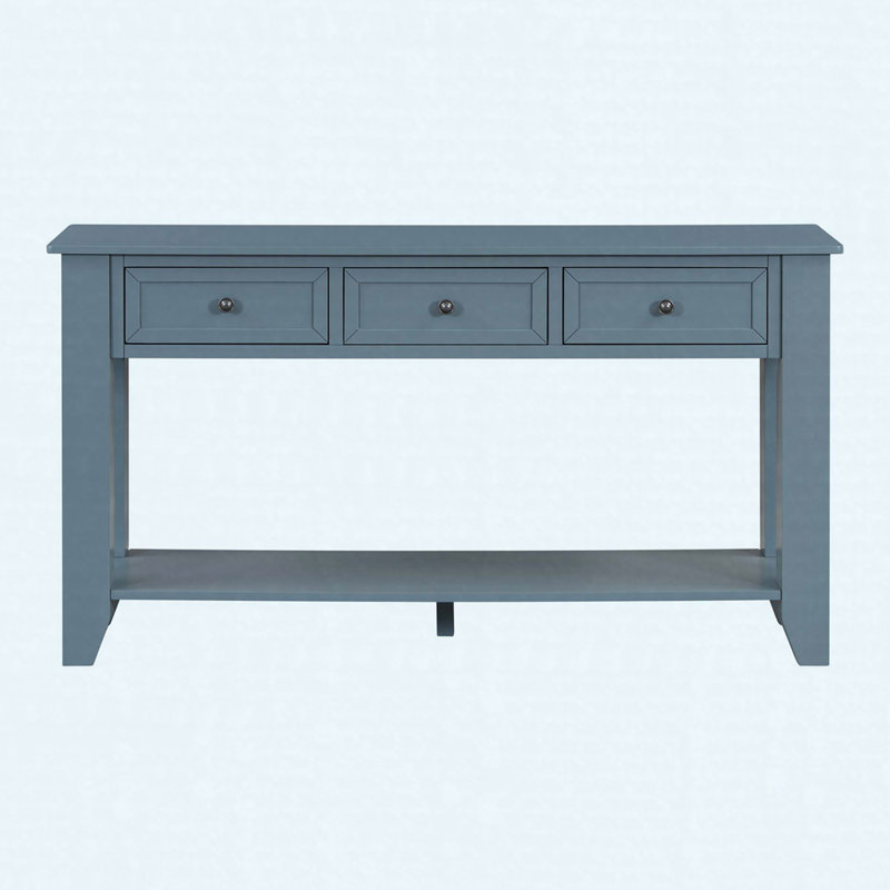 Console de 55,4 po avec 3 tiroirs - Buffet en peuplier et canapé étroit, Bleu