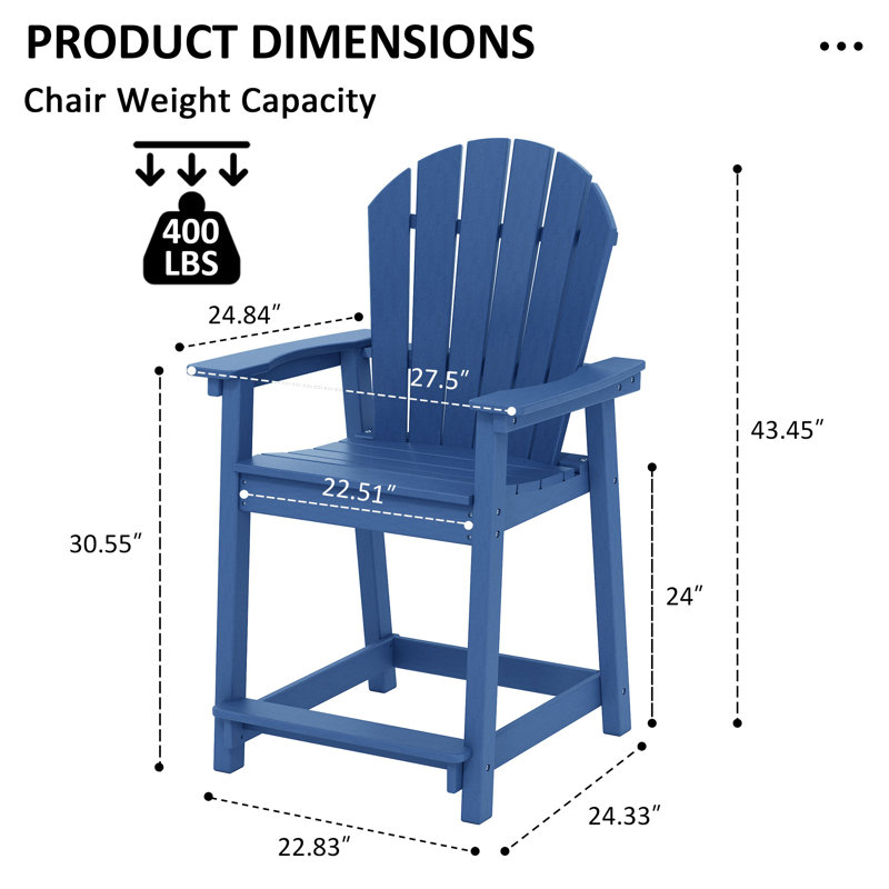 Chaise de bar d'extérieur Hdpe Adirondack, Marine