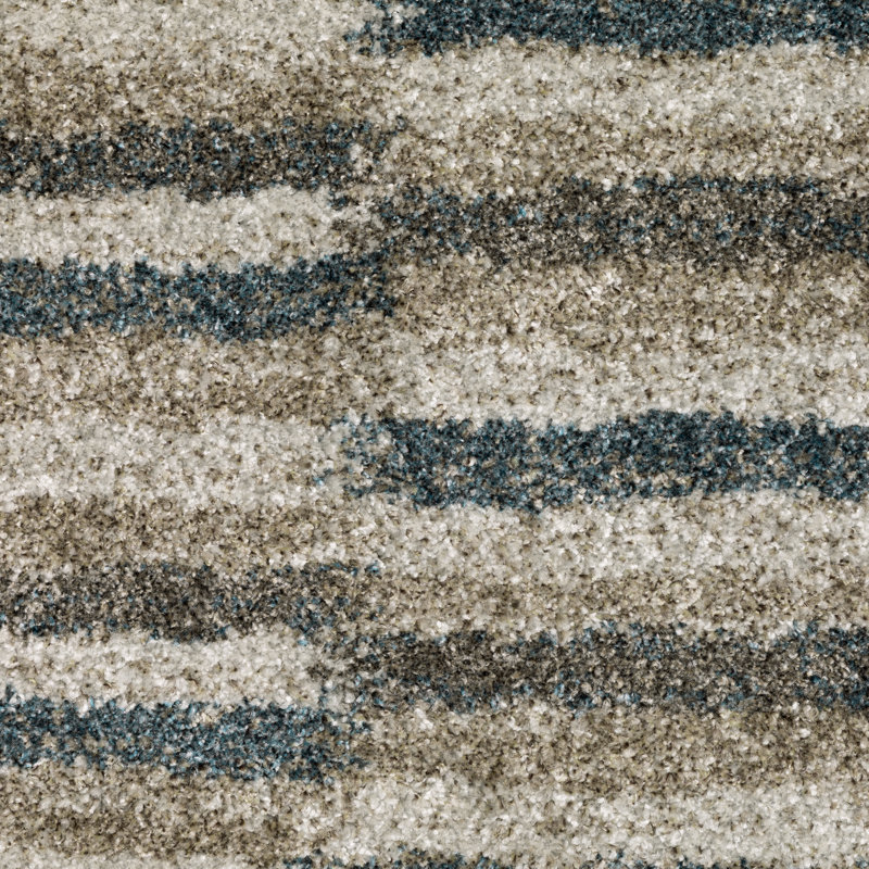 Tapis rayé bleu sarcelle / gris, Tapis de couloir 2 pi 3 po x 7 pi 6 po