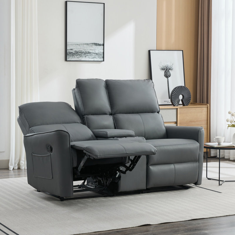 Adalai 2 Seater Faux Leather Reclining Sofa, Grey