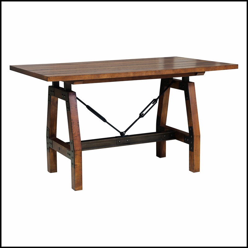 Table de salle à manger à hauteur de comptoir rustique brun et bronze industriel, design industriel pour espaces compacts et esthétique moderne
