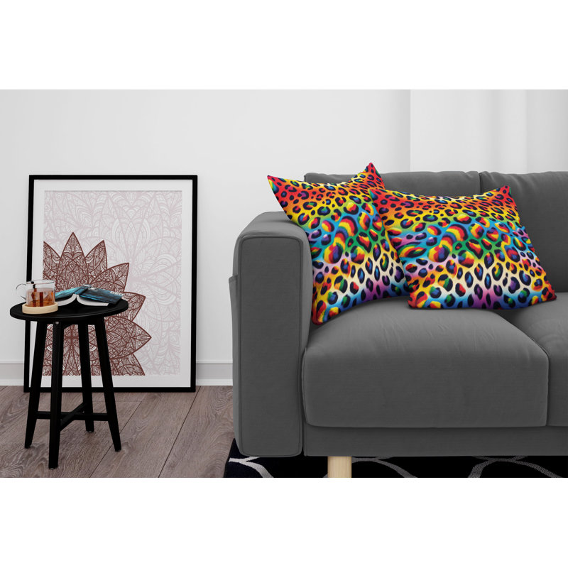Rainbow Leopard Print Reversible Microfiber Throw Pillow Set