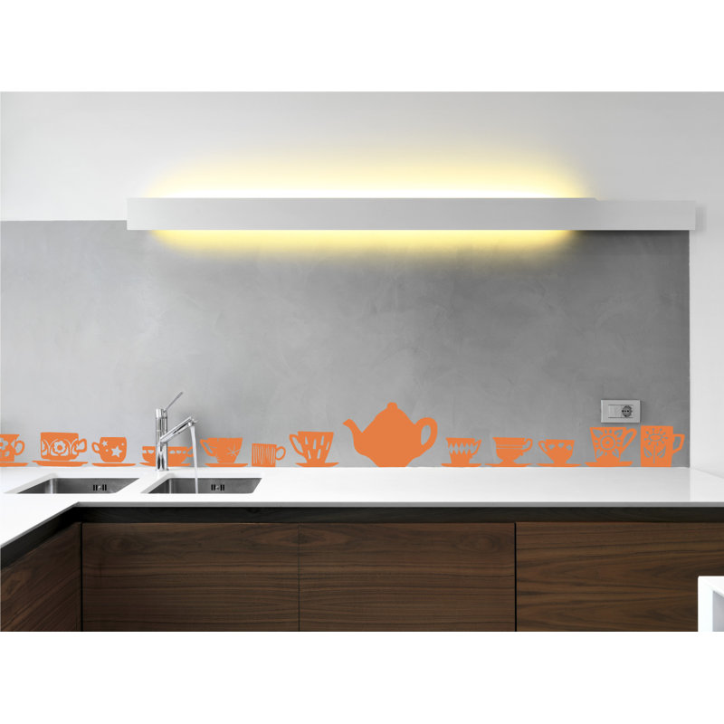 Décalcomanie murale tasses de thé, H 23 po x l 24 po x P 0,01 po, Kaki