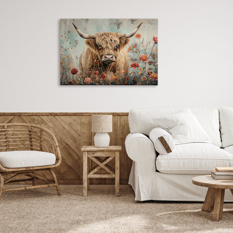  «Spring Blooms Highland Cow» par LSR Design Studio, H 24 po x l 36 po