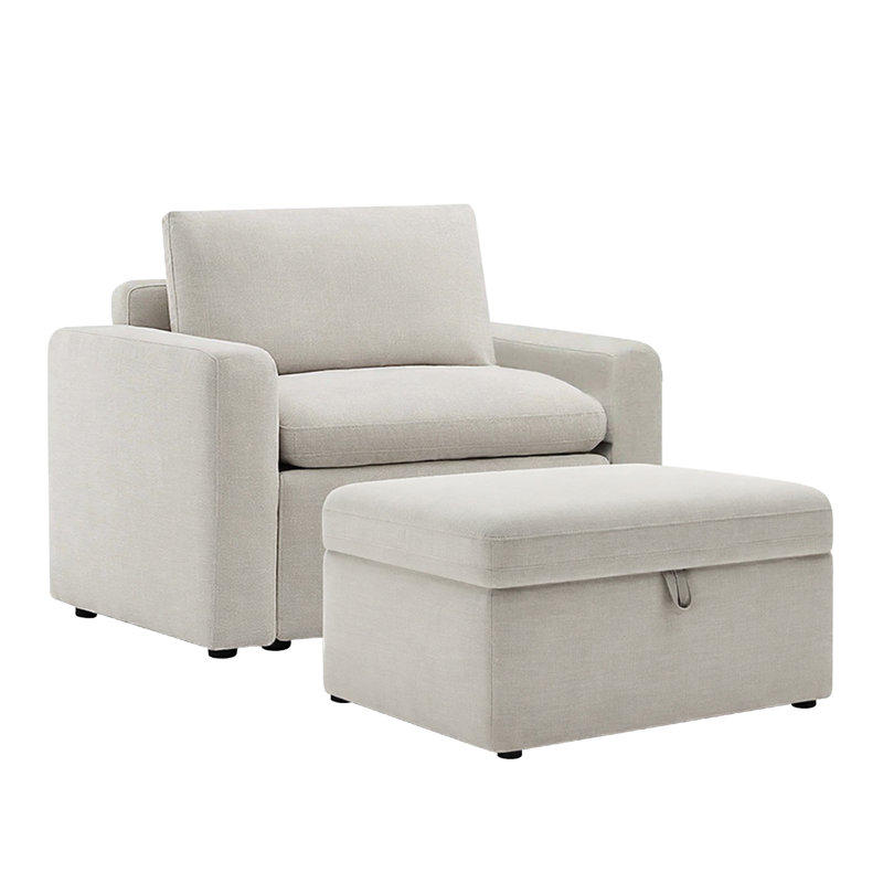 Chaise rembourrée avec repose-pieds Lana, Mélange de lin beige