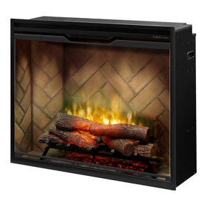 Dimplex Revillusion Electric Firebox Herringbone Brick Interior with Front Glass Panel