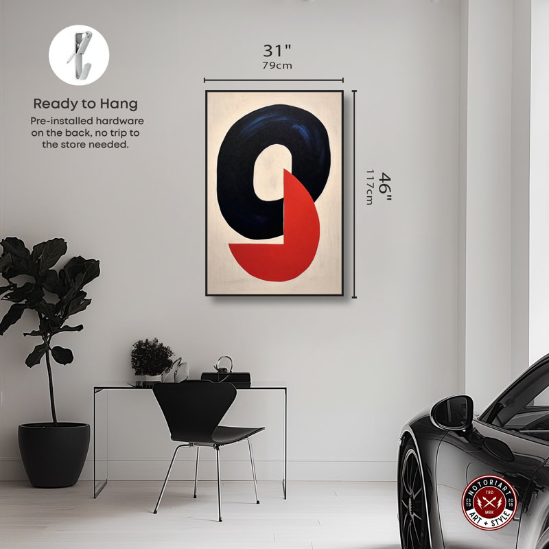 «Perfect Match I», art mural abstrait rétro par Notoriart, Cadre noir, H 46 po x l 31 po