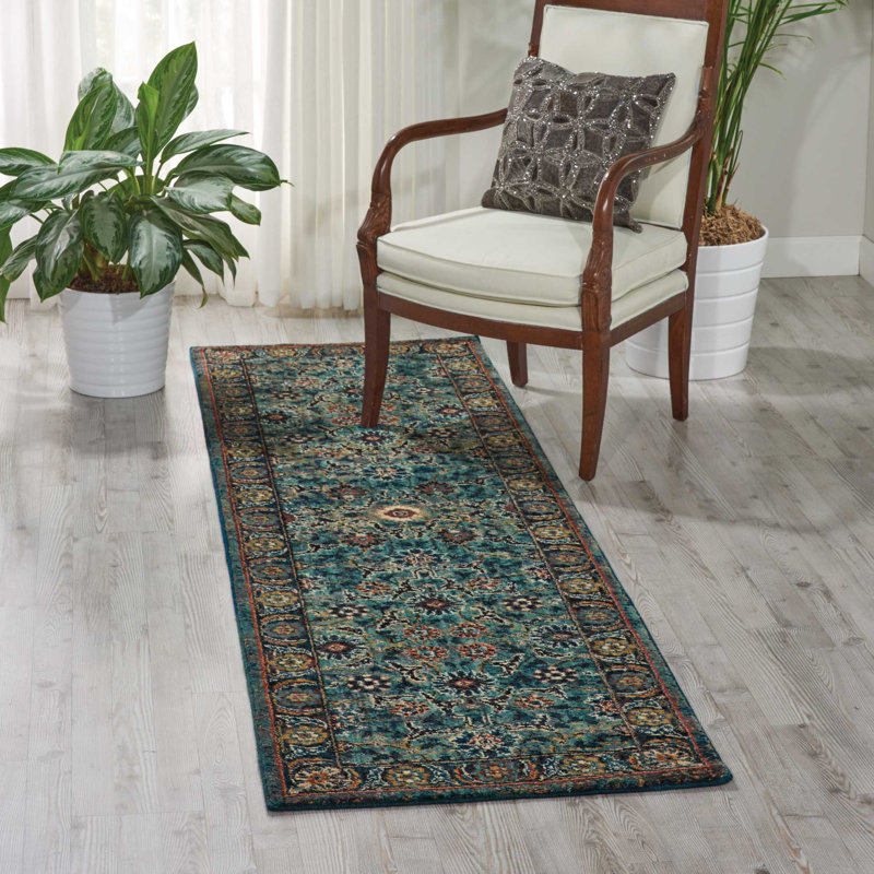 Tapis bleu d'inspiration persane Tonita, Tapis de couloir 2 pi 3 po x 8 pi