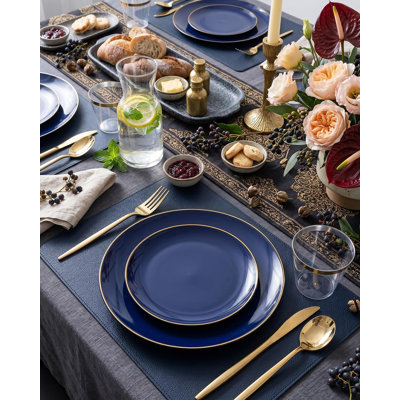 150 pièces en plastique bleu marine avec garniture dorée, jetable en plastique crème robuste pour mariage