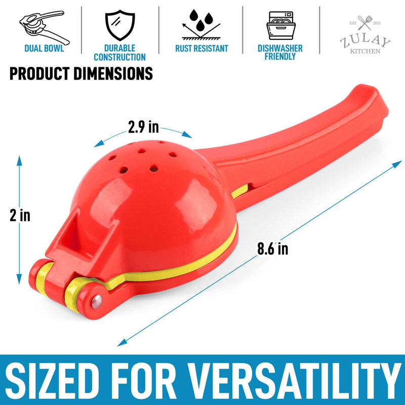 Red and Yellow Aluminum Manual Citrus Juicer with Ergonomic Handle