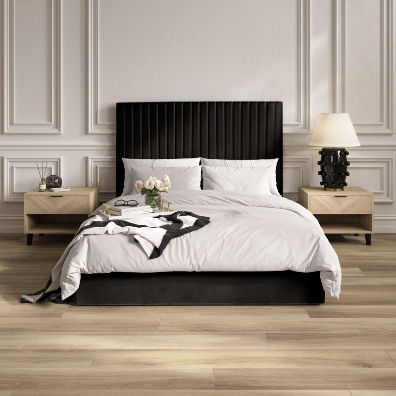 BERLIN TALL UPHOLSTERED OTTOMAN BED, Black, Super King (6')