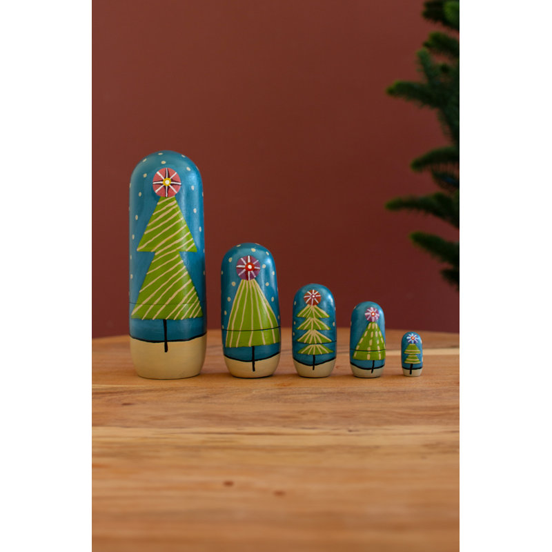 SET OF FIVE NESTING DOLLS - CHRISTMAS TREES