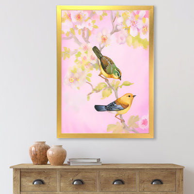 Beautiful Beautiful Bright Birds on Branch - Peinture sur toile encadrée