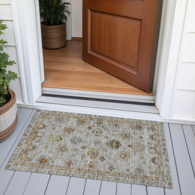 Machine Washable Indoor/Outdoor Xhevrie Taupe Rug