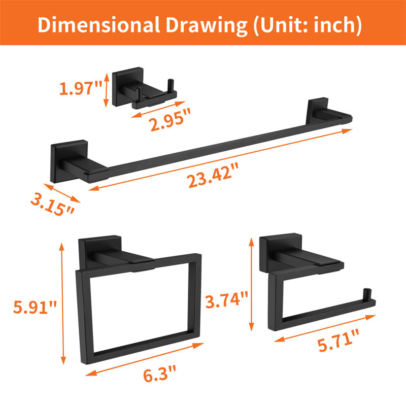 4 - Piece Bathroom Hardware Set, Matte Black