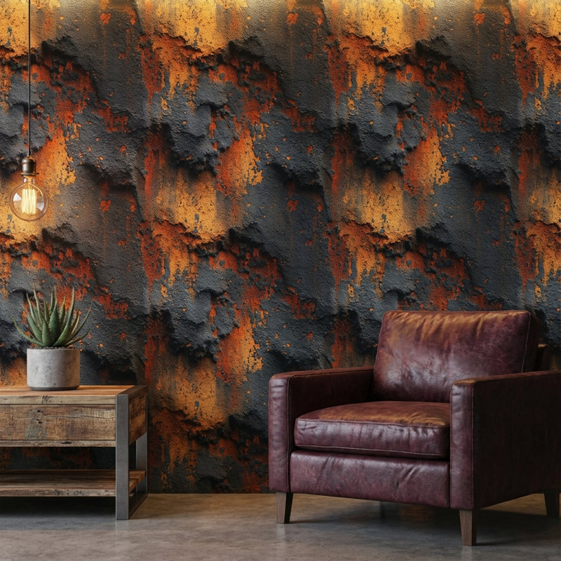 Papier peint texture industrielle rouille foncé