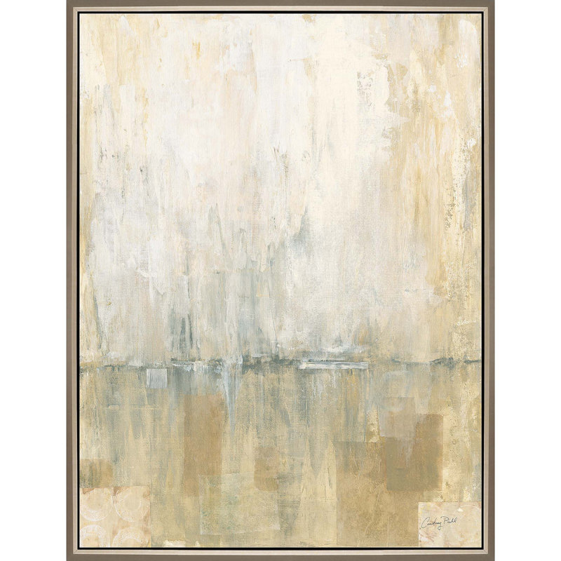 Large Beige and Gray Abstract Canvas Print with Champagne Gold Frame