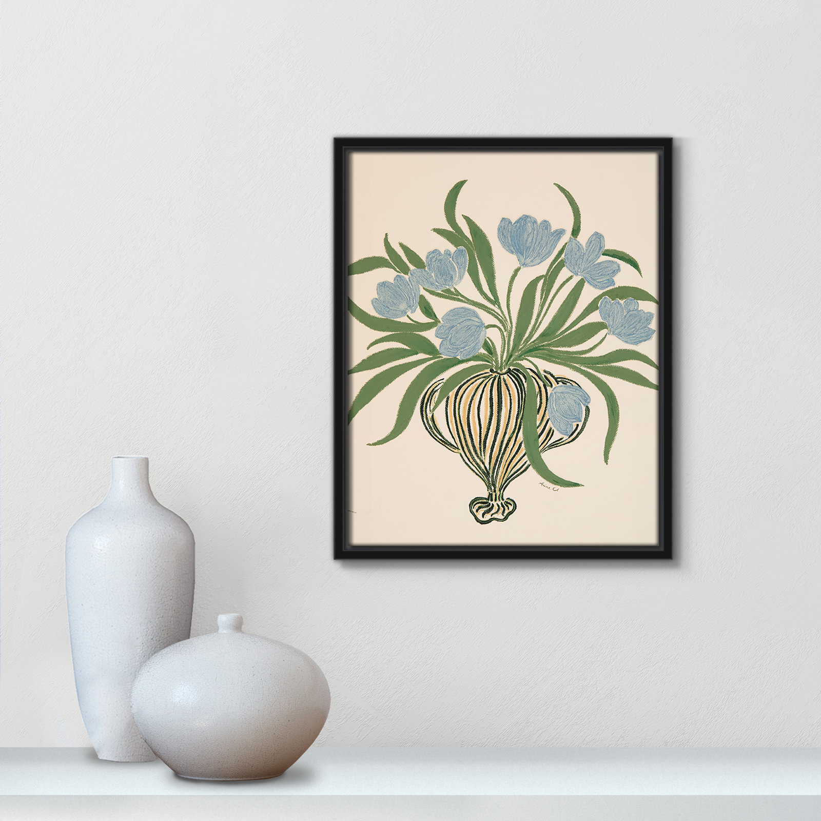 Colette "La Poire Blue Tulips" Print, Black, 15.5" H x 12.5" W