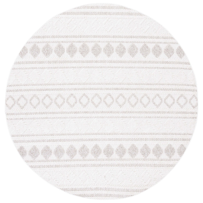 Tapis géométrique tissé à la machine ivoire / beige, Rond 6 pi 7 po