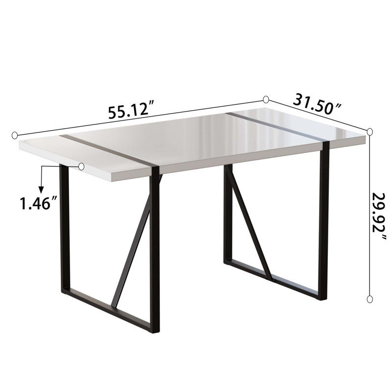 Ensemble de table de salle à manger moderne 55 po pour 4 personnes, ensemble de table et de chaises avec pieds en métal pour la cuisine, plateau de table rectangulaire industriel et chaises de salle à manger rembourrées en polyuréthane épais