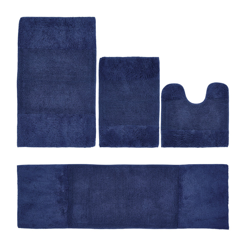 Granada Premium 100% Cotton 2155 GSM 4-Piece Bath Rug Set, OEKO-TEX® Certified, Non-Slip Spray Latex Backing, Plush Tufted, Super Absorbent, Machine Washable Bathroom Rugs for Bathroom, Shower, Tub & Vanity, Navy