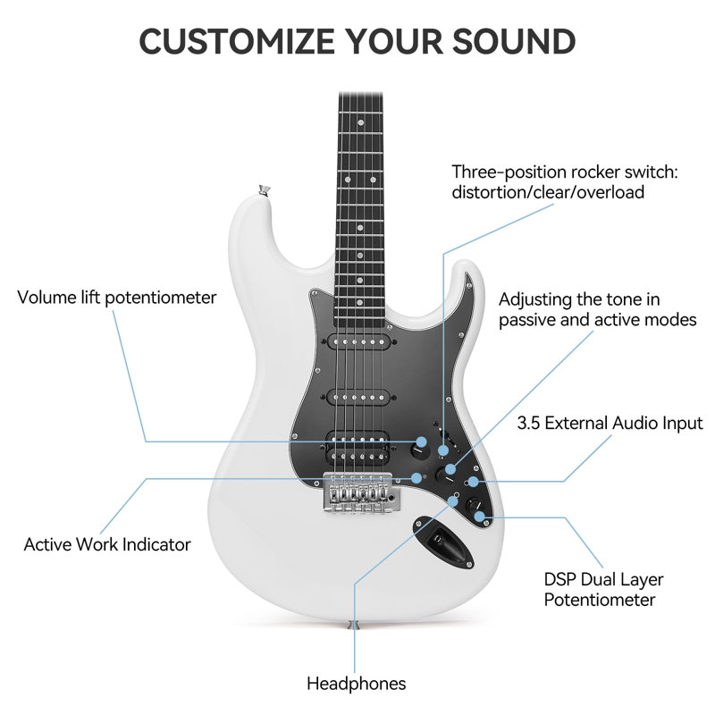 39" Electric Guitar Kit, 30 Single and Double Effectors, with Amplifier, String, Tuner, Cable, Picks