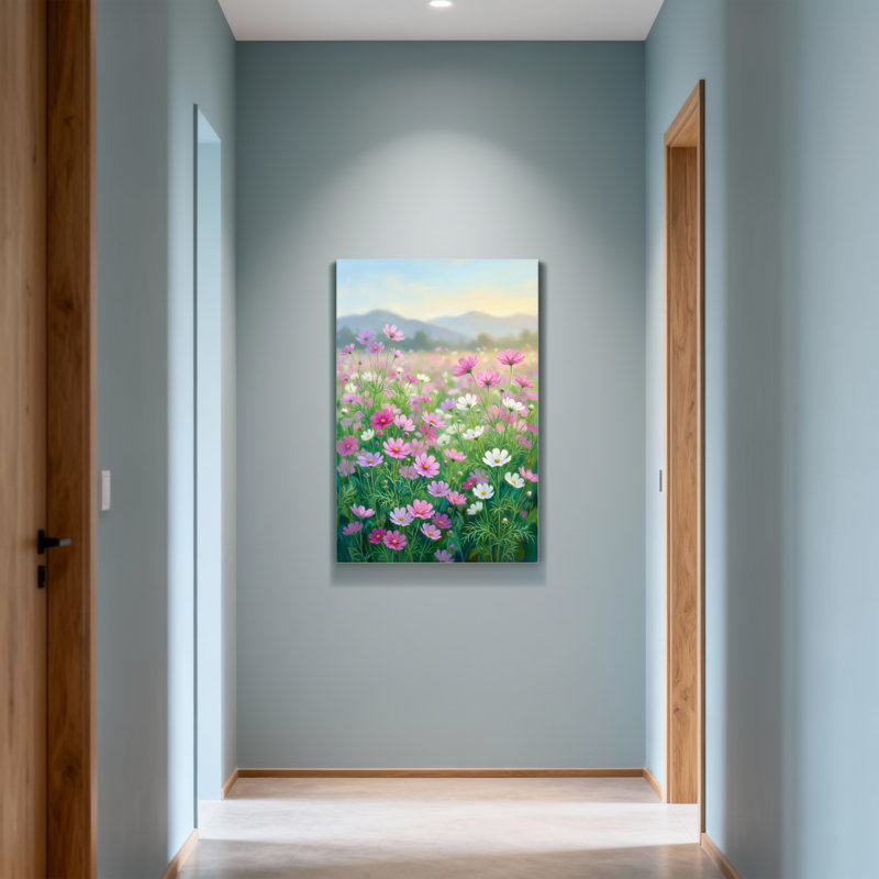 Plantes et fleurs - Fleurs roses et blanches dans un champ, H 18 po x l 12 po